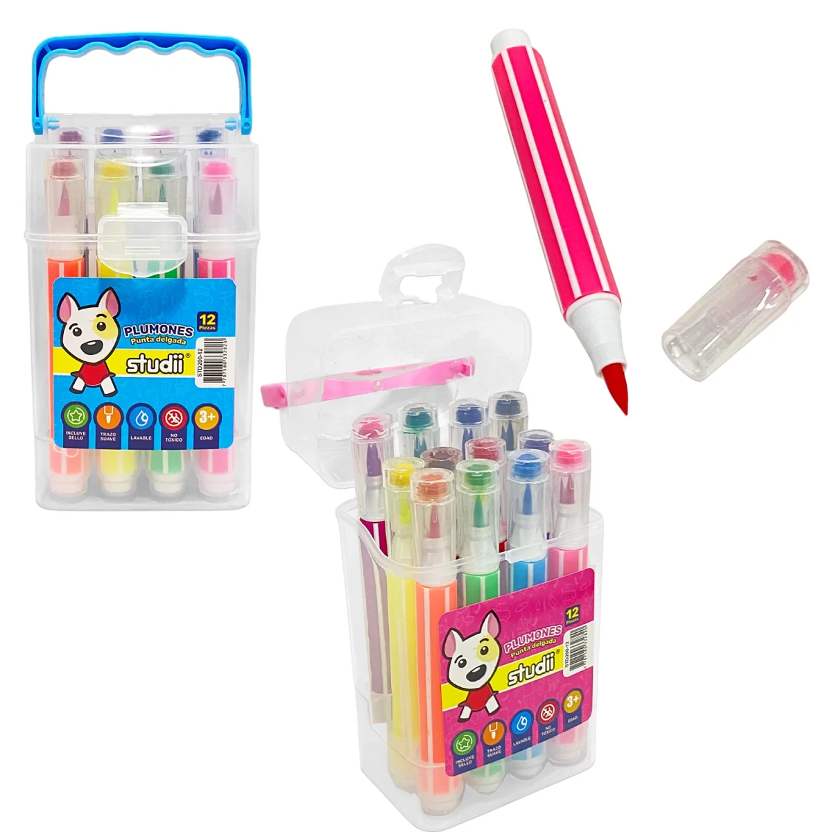 TARRO DE PLUMONES LAVABLES CON SELLO X12 (CJX24)