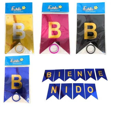BANDERIN BIENVENIDO METALIZADO SURTIDO (PQTX12)