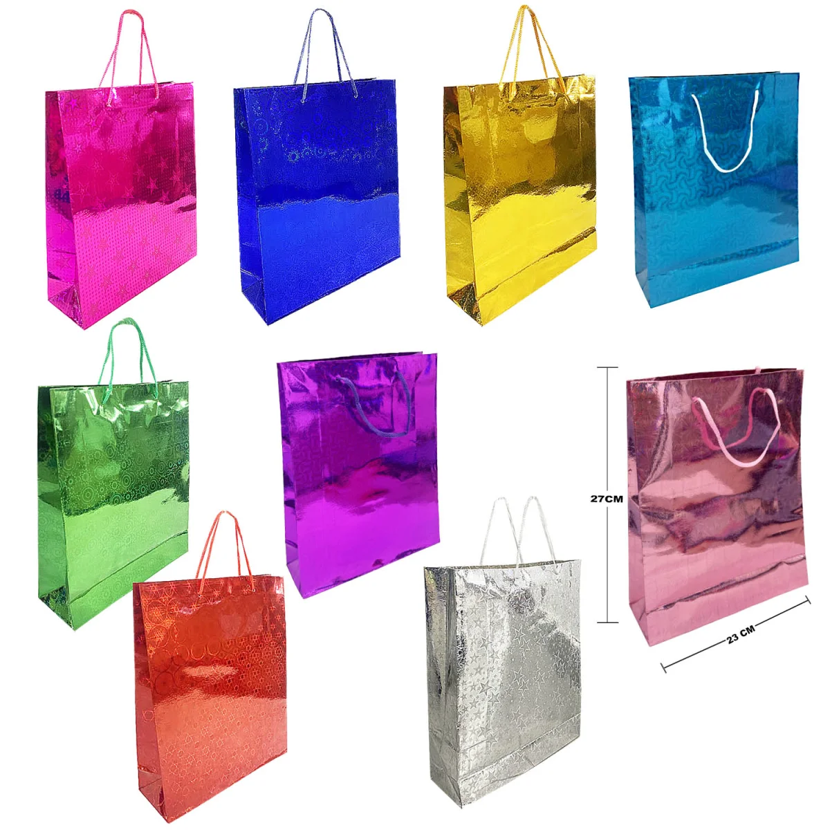 BOLSA REGALO HOLOGRAMA 23*27*7.5CM (PQTX12)