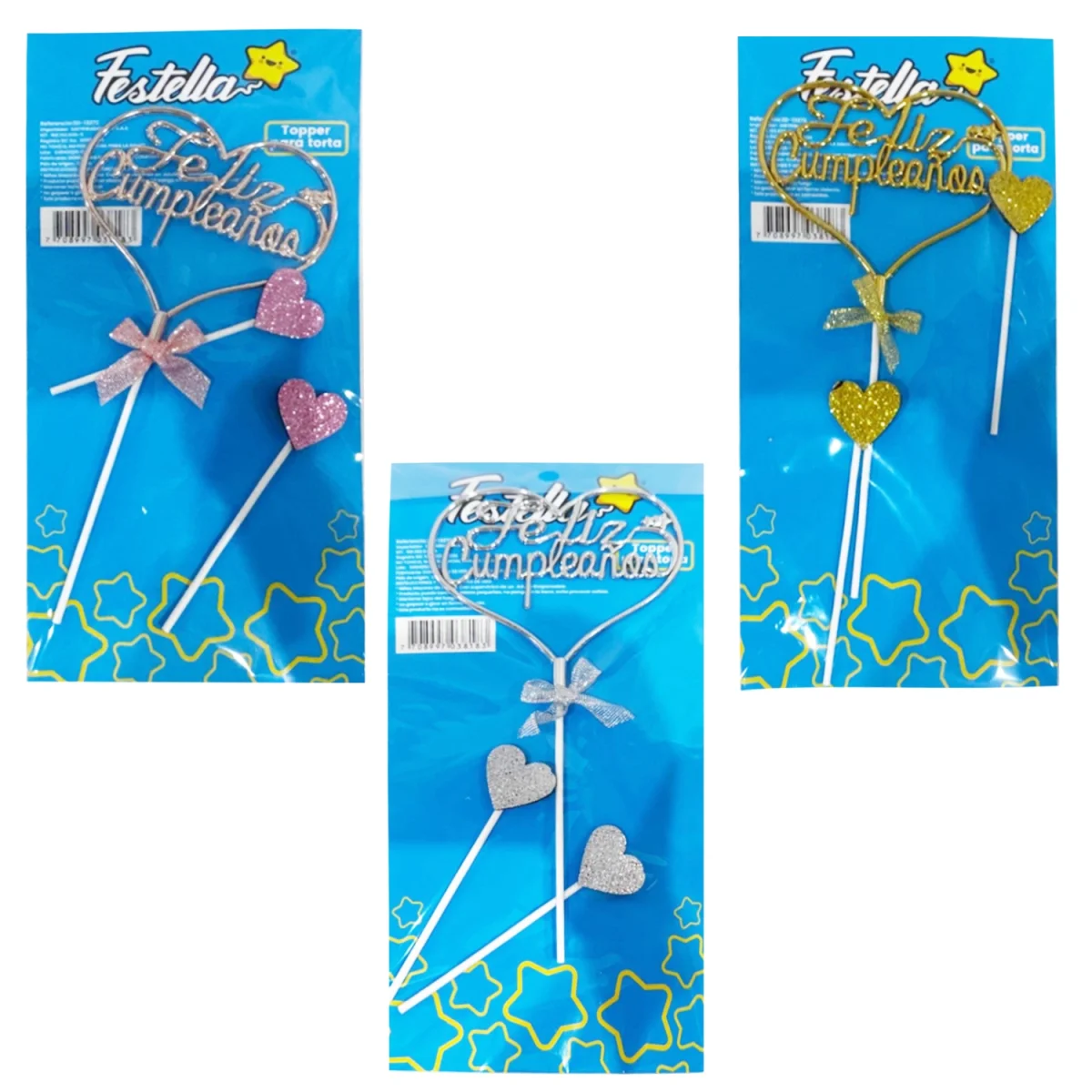 ADORNO CORAZON FELIZ CUMPLEAÑOS PARA PASTEL X3PCS (PQTX12)
