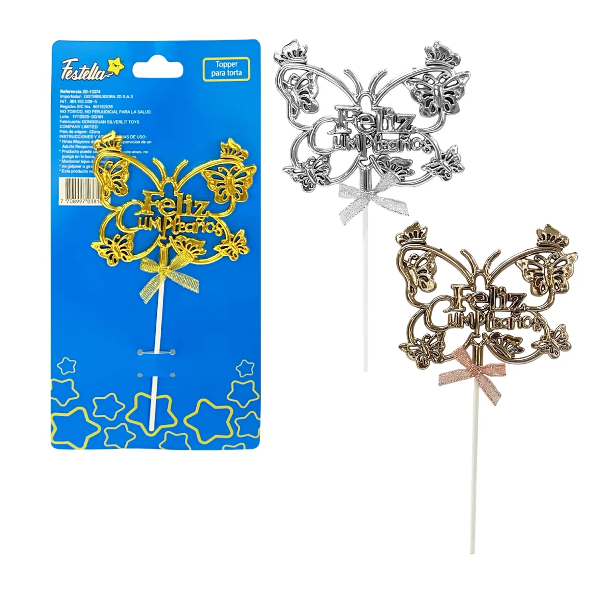 ADORNO MARIPOSA FELIZ CUMPLEAÑOS PARA PASTEL X5PCS (PQTX12)