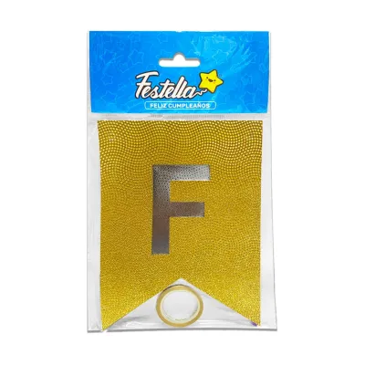 BANDERIN FELIZ CUMPLEAÑOS RELIEVE DORADO (PQTX12)