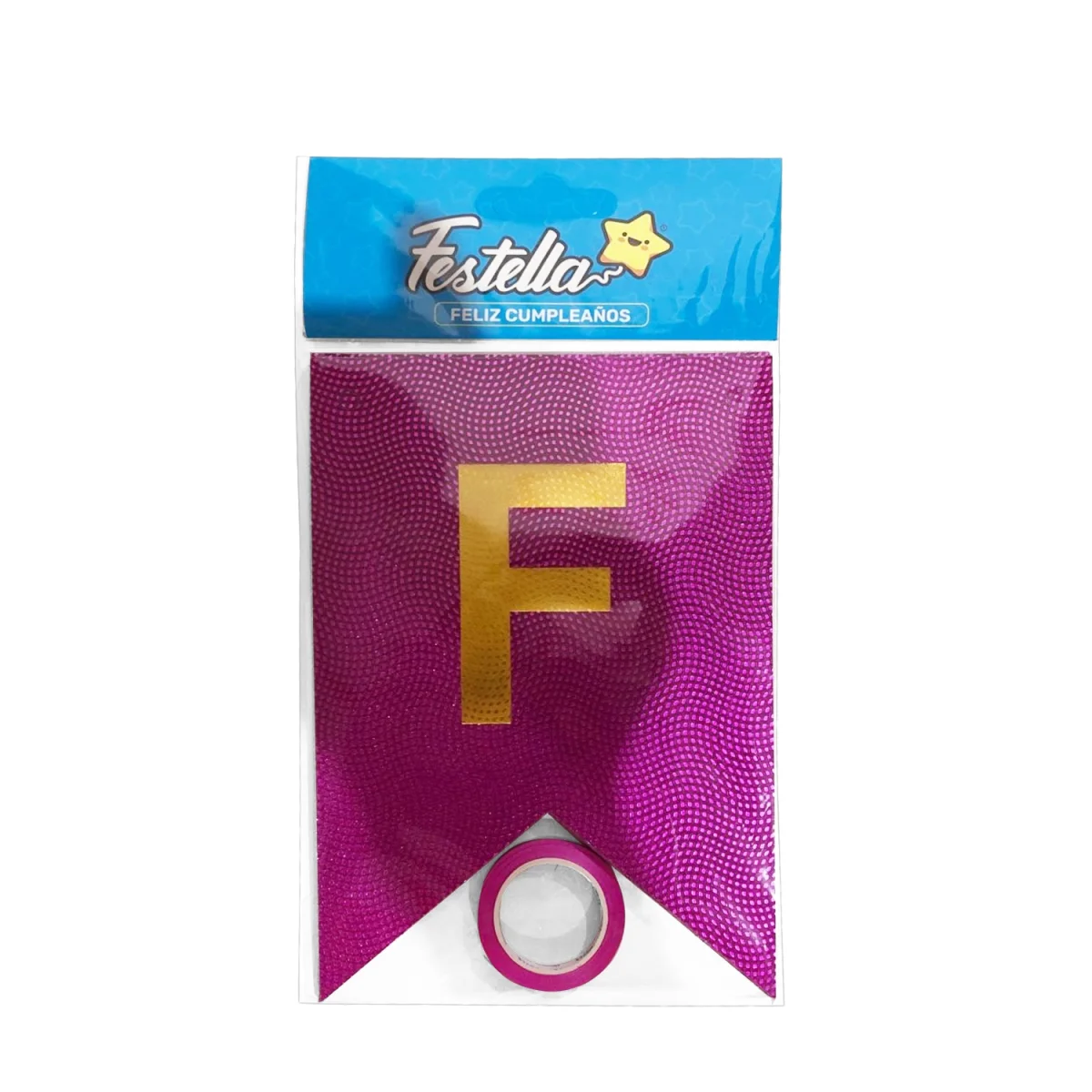 BANDERIN FELIZ CUMPLEAÑOS RELIEVE FUCSIA (PQTX12)