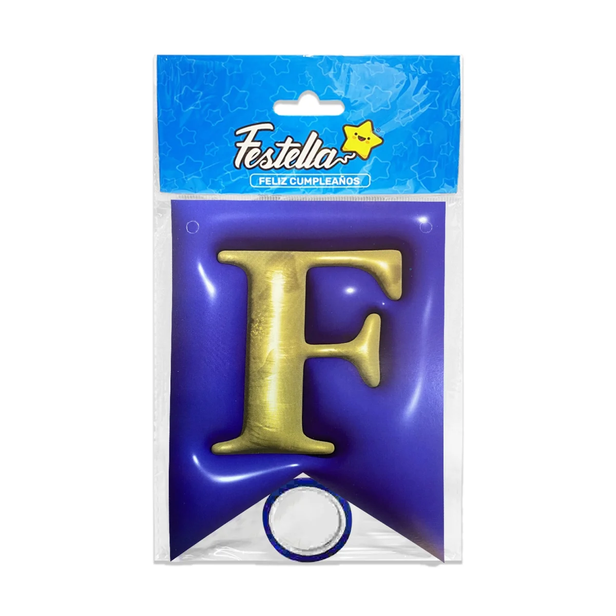 BANDERIN FELIZ CUMPLEAÑOS TIPO 3D AZUL (PQTX12)