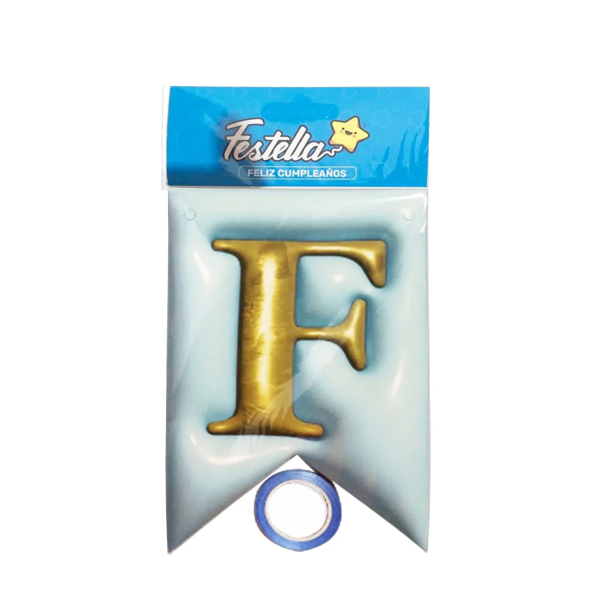 BANDERIN FELIZ CUMPLEAÑOS TIPO 3D AZUL CLARO (PQTX12)