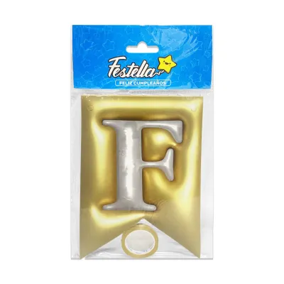 BANDERIN FELIZ CUMPLEAÑOS TIPO 3D DORADO (PQTX12)