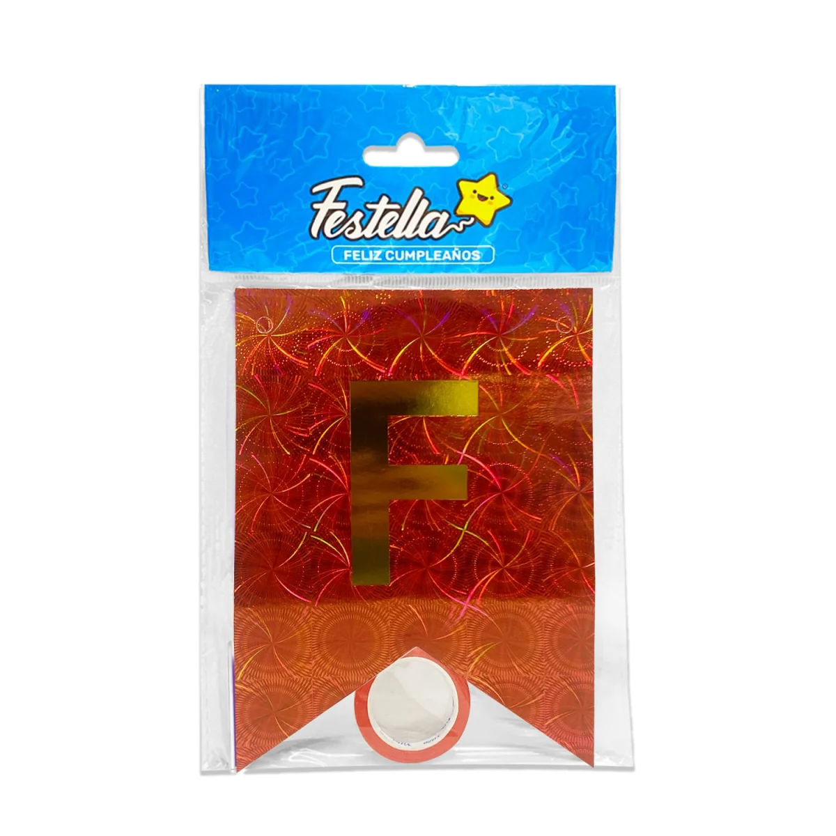 BANDERIN FELIZ CUMPLEAÑOS HOLOGRAMA ROJO (PQTX12)