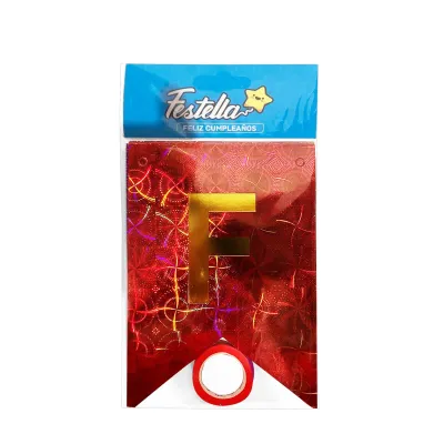 BANDERIN FELIZ CUMPLEAÑOS HOLOGRAMA ROJO (PQTX12)