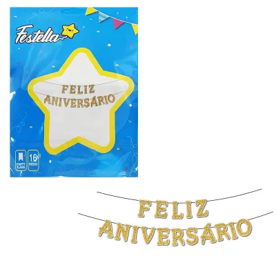 LETRERO FELIZ ANIVERSARIO ESCARCHADO DORADO (PQTX12)