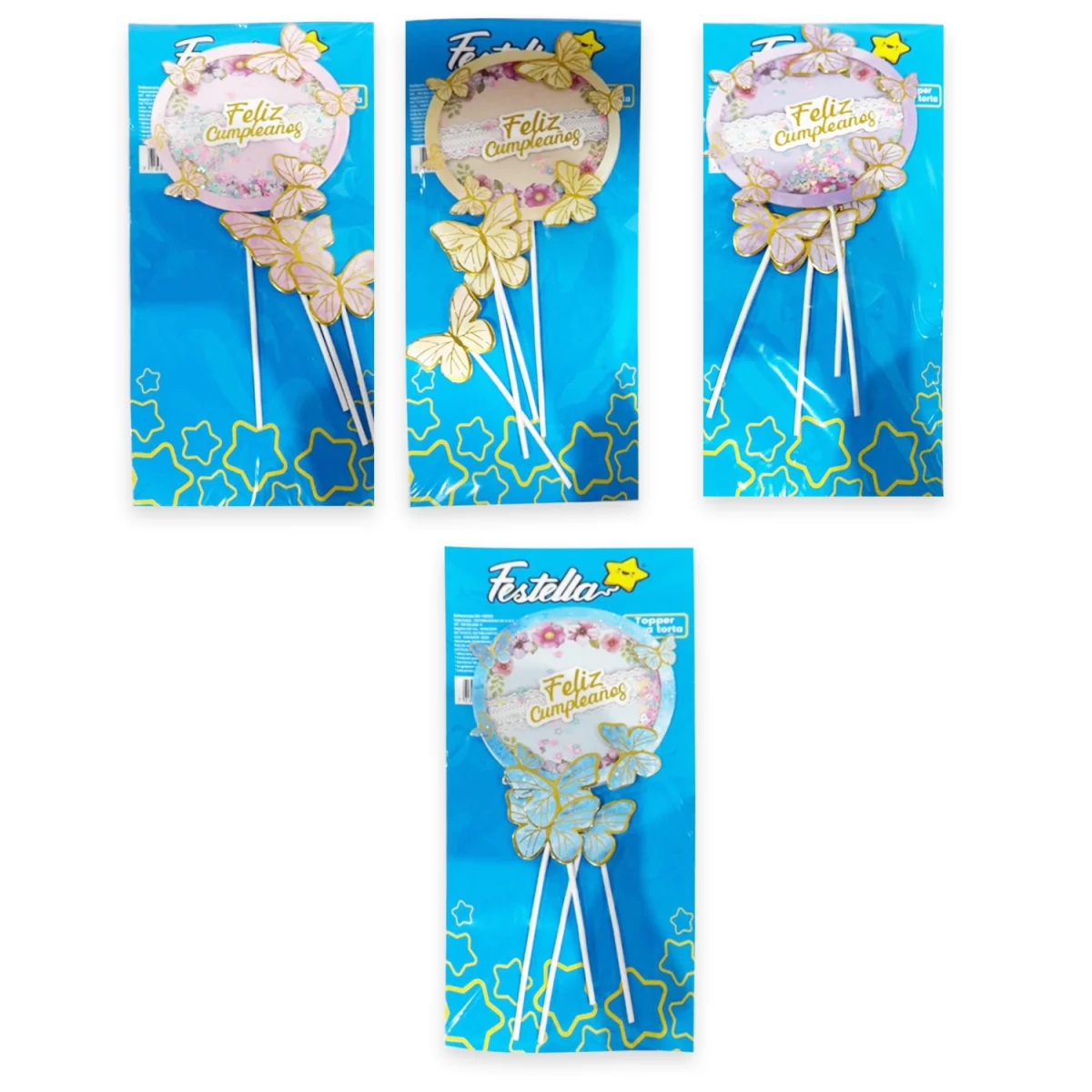 ADORNO MARIPOSA FELIZ CUMPLEAÑOS PARA PASTEL X4PCS (PQTX12)