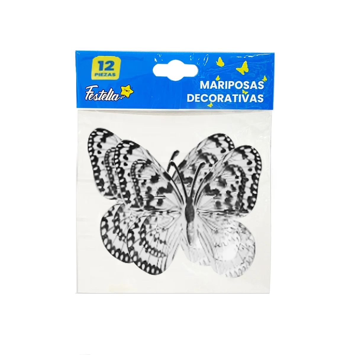 MARIPOSA DECORATIVA PLATEADA X12 (PQTX12)