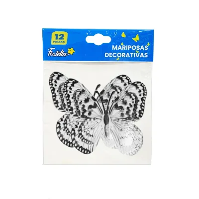 MARIPOSA DECORATIVA PLATEADA X12 (PQTX12)
