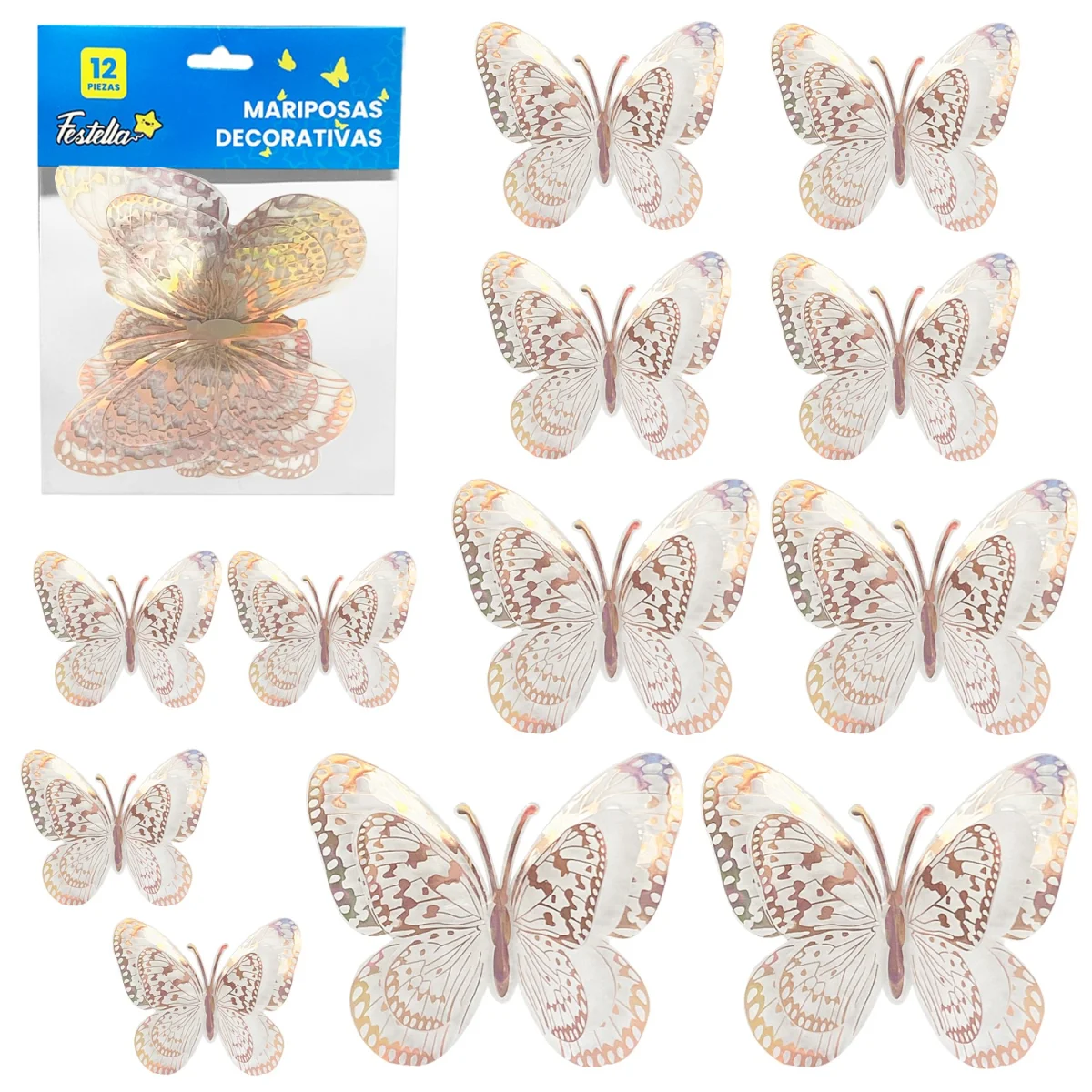 MARIPOSA DECORATIVA PALO ROSA X12 (PQTX12)