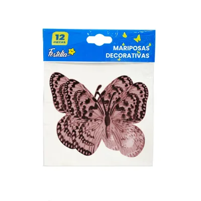 MARIPOSA DECORATIVA PALO ROSA X12 (PQTX12)