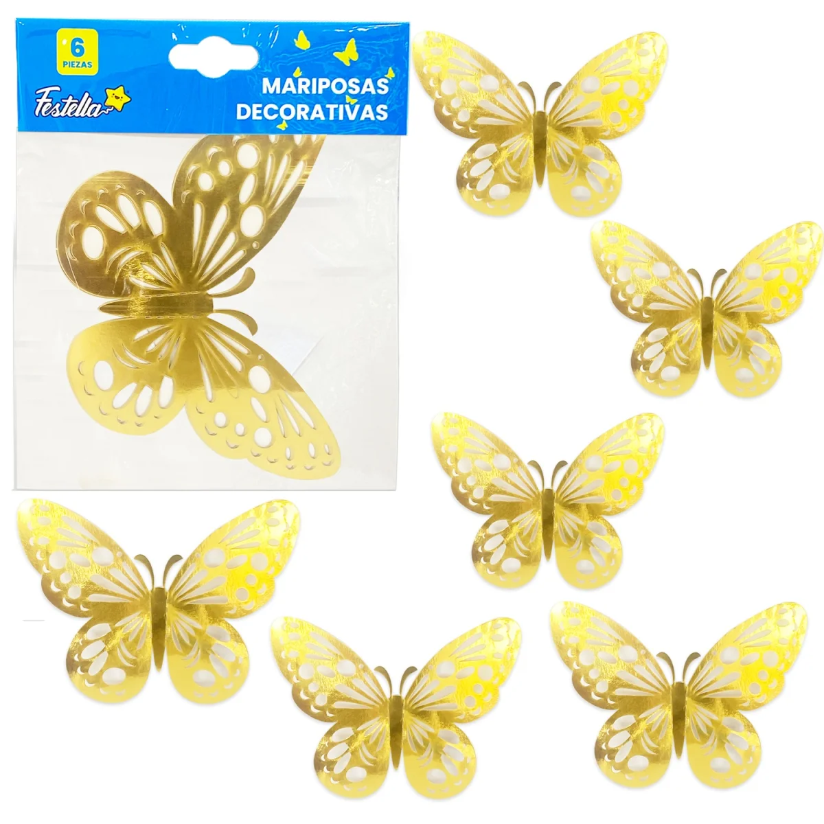 MARIPOSA DECORATIVA DORADA X6 (PQTX12)