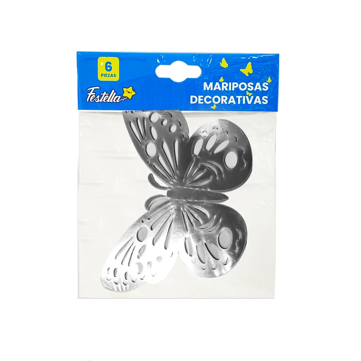 MARIPOSA DECORATIVA PLATEADA X6 (PQTX12)