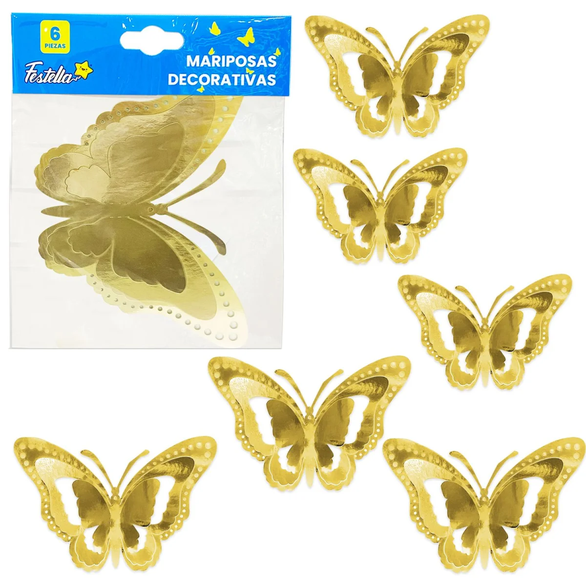 MARIPOSA DECORATIVA DORADA X6 (PQTX12)