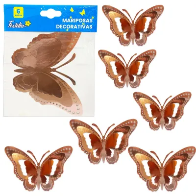 MARIPOSA DECORATIVA PALO ROSA X6 (PQTX12)