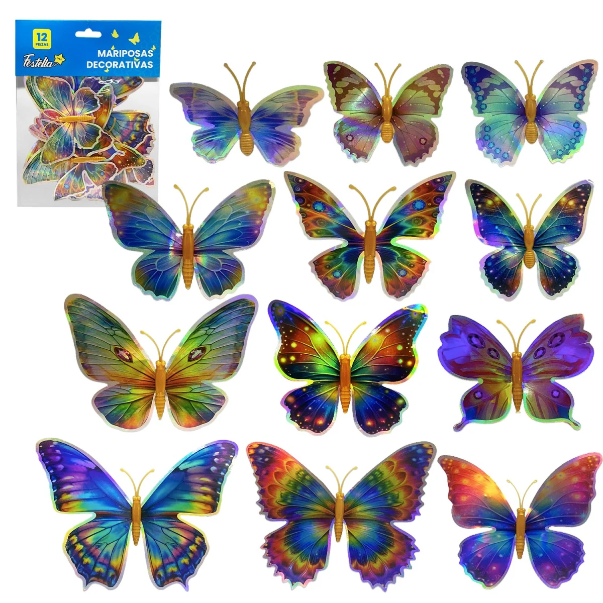MARIPOSA DECORATIVA TORNASOL SURTIDA X12 (PQTX12)