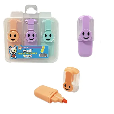 SET RESALTADOR CARITAS COLOR PASTEL X3 (PQTX12)