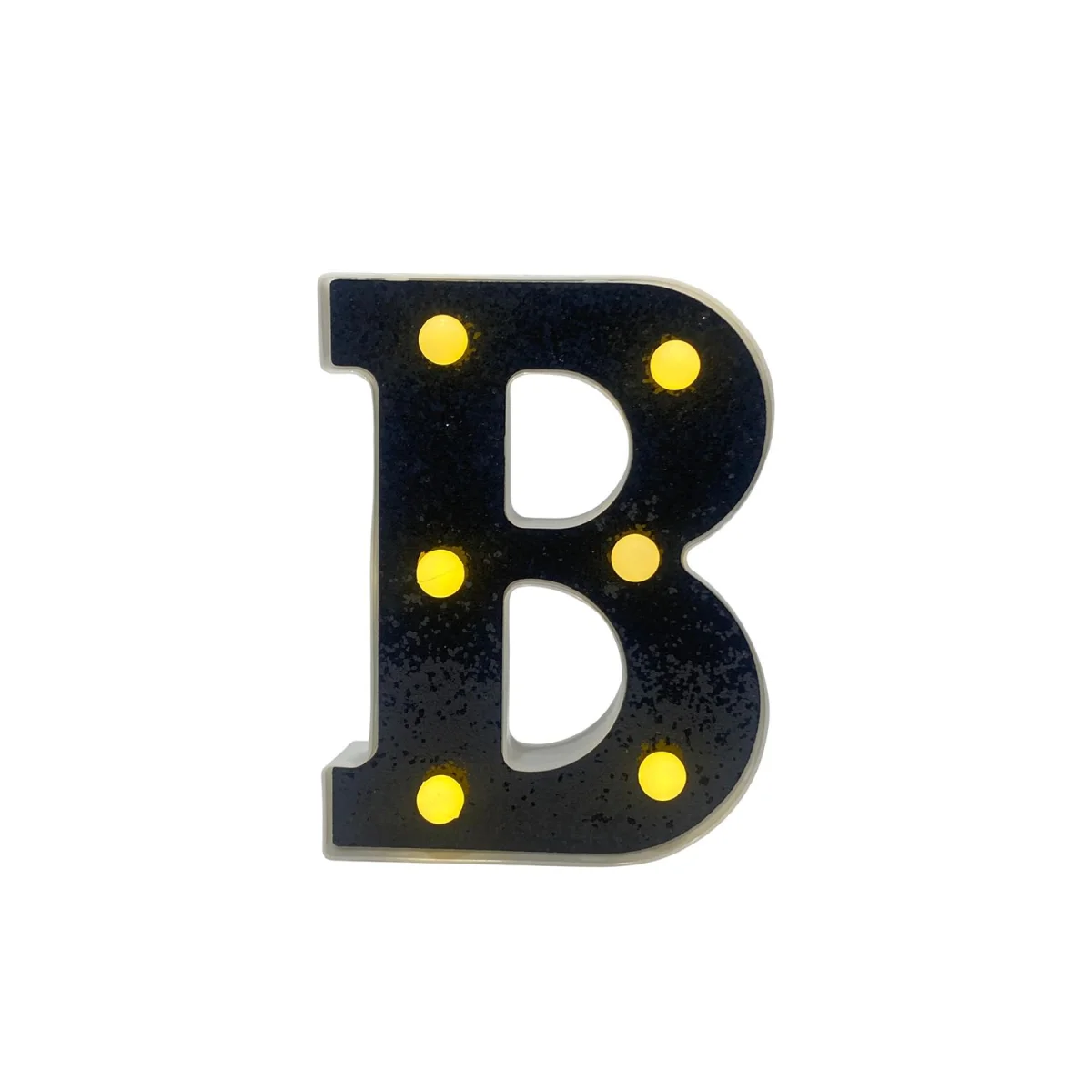 LAMPARA DE LETRA B 16CM FONDO NEGRO BRILLANTE LUZ CALIDA