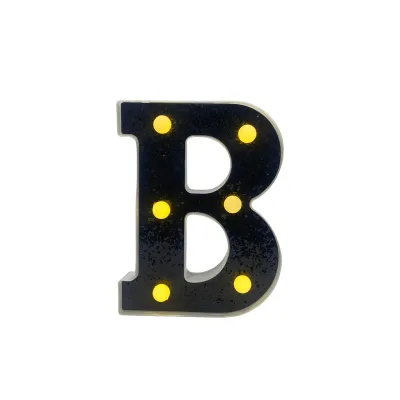 LAMPARA DE LETRA B 16CM FONDO NEGRO BRILLANTE LUZ CALIDA