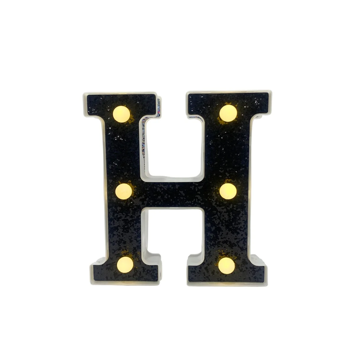 LAMPARA DE LETRA H 16CM FONDO NEGRO BRILLANTE LUZ CALIDA