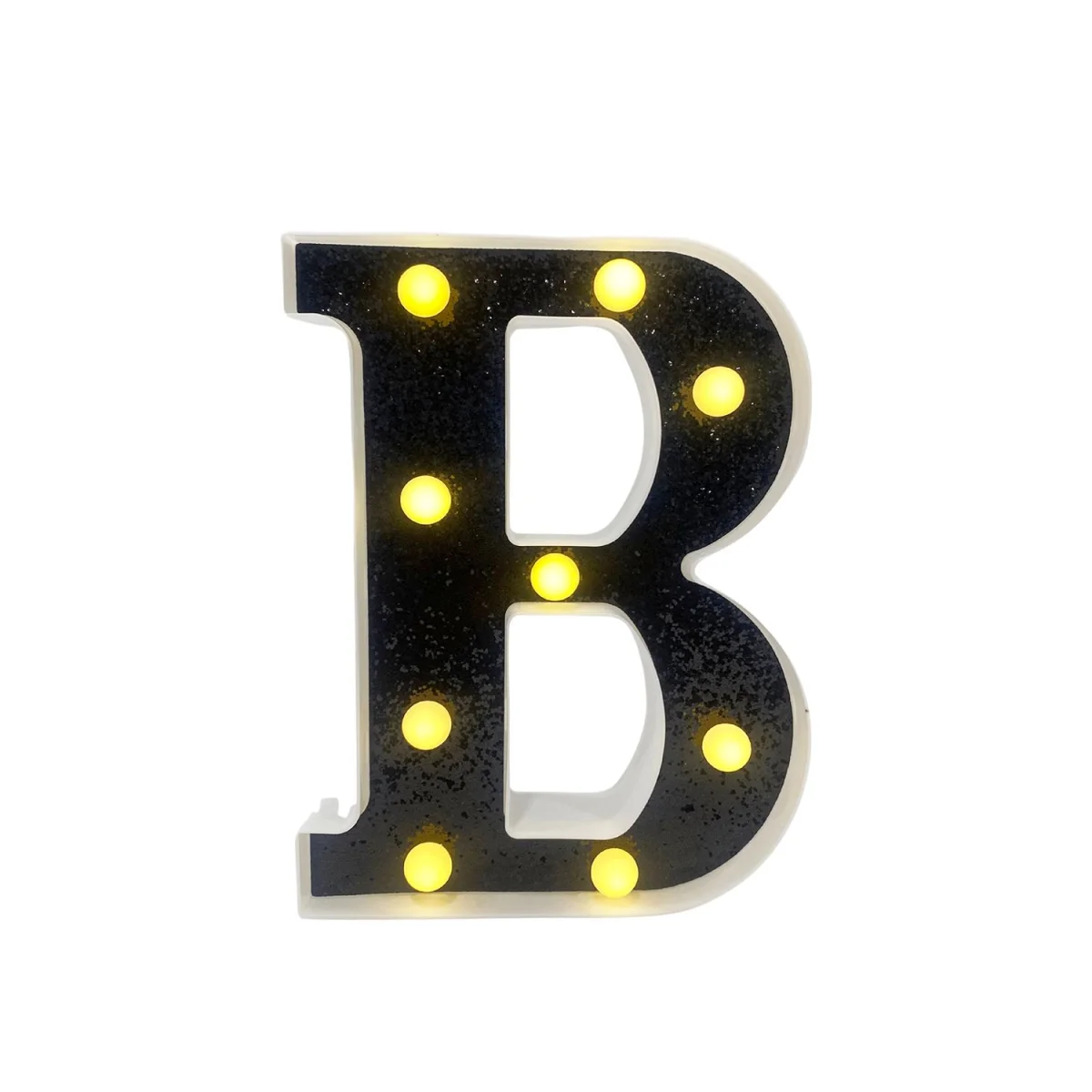 LAMPARA DE LETRA B 21.8CM FONDO NEGRO BRILLANTE LUZ CALIDA