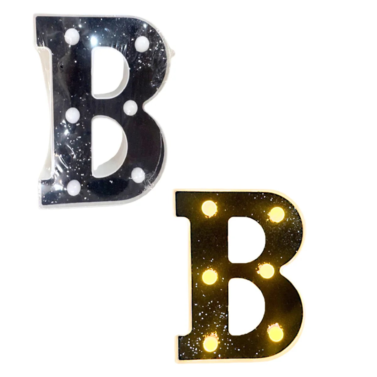 LAMPARA DE LETRA B 21.8CM FONDO NEGRO BRILLANTE LUZ CALIDA