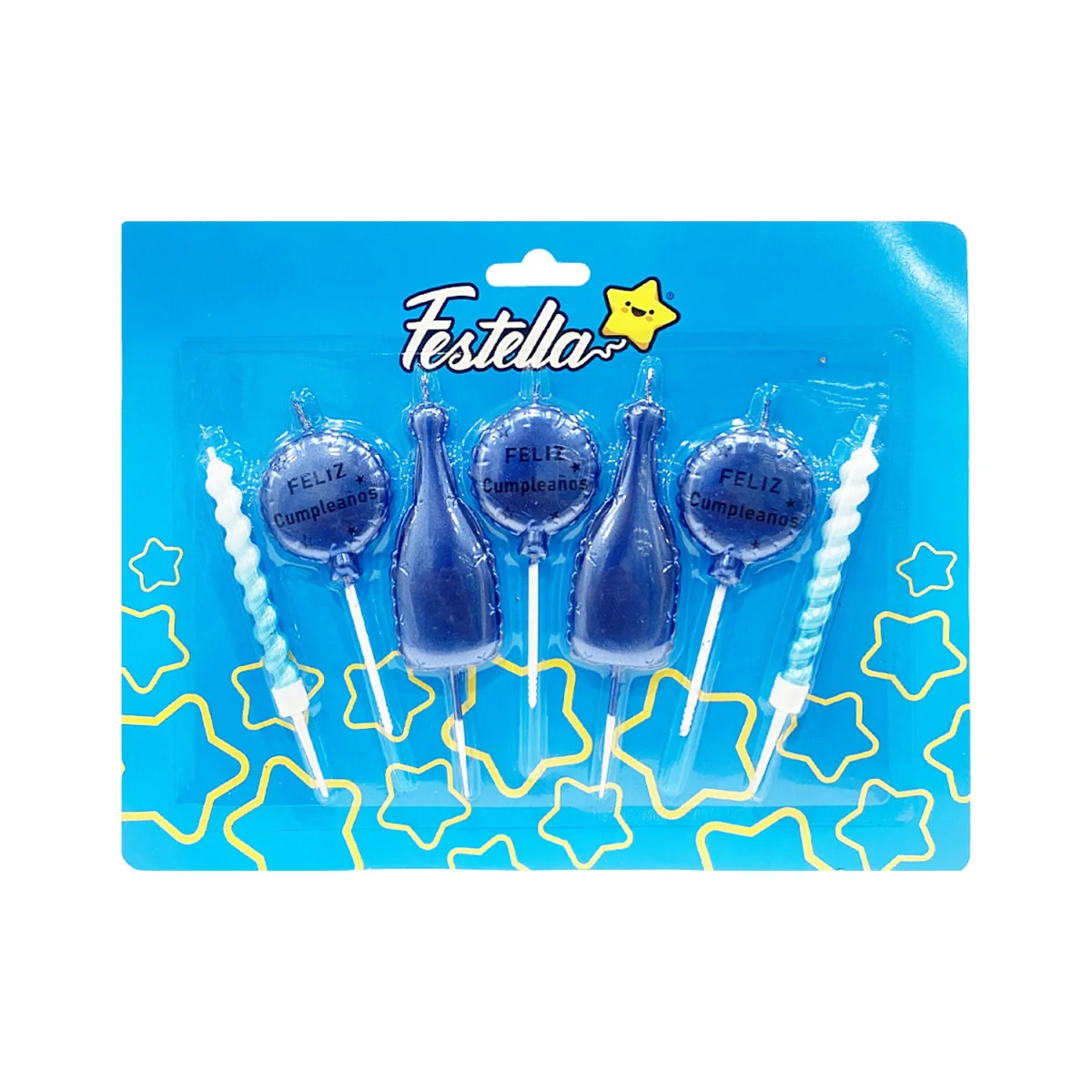 SET VELA AZUL FELIZ CUMPLEAÑOS X7 (CJX12)