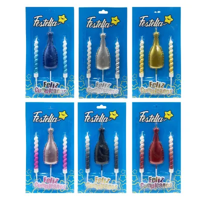 SET VELA BOTELLA FELIZ CUMPLEAÑOS X3 (CJX12)