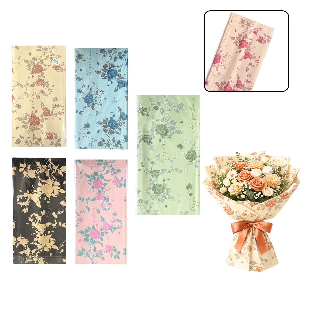 PAPEL COREANO ROSAS SURTIDO X20XCOL