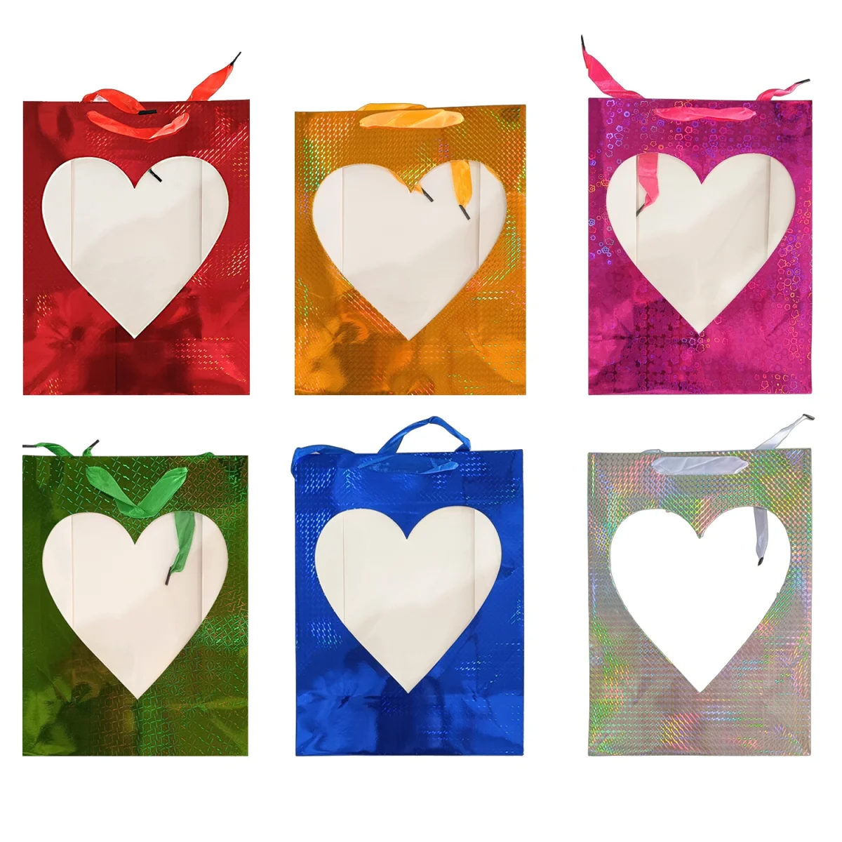 BOLSA REGALO HOLOGRAMA CORAZON 32*26*11CM (PQTX12)