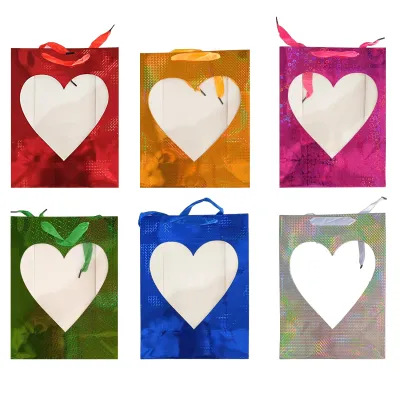 BOLSA REGALO HOLOGRAMA CORAZON 32*26*11CM (PQTX12)