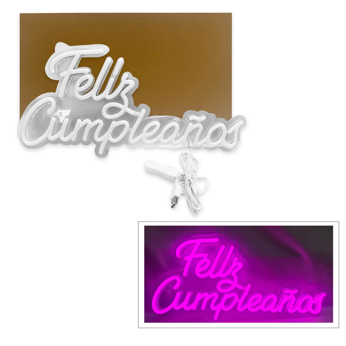 LETRERO LED FELIZ CUMPLEAÑOS LUZ ROSA 45*22CM (USB)