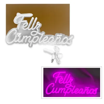 LETRERO LED FELIZ CUMPLEAÑOS LUZ ROSA 45*22CM (USB)