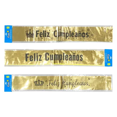 LISTON FELIZ CUMPLEAÑOS DORADO METALIZADO (PQTX12)