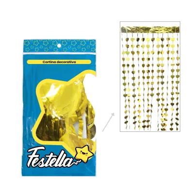 CORTINA DE FIESTA CORAZON DORADA 1*2M (PQTX12)