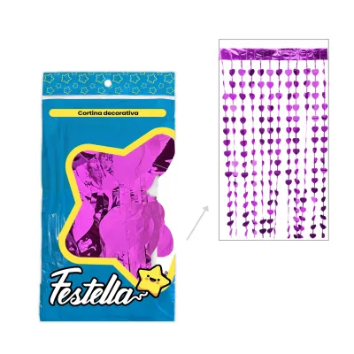 CORTINA DE FIESTA CORAZON FUCSIA 2*1M (PQTX12)