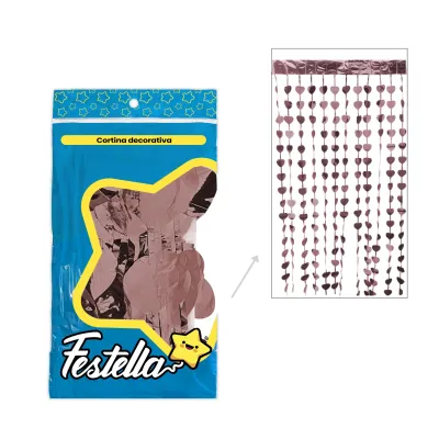CORTINA DE FIESTA CORAZON PALO ROSA 1*2M (PQTX12)