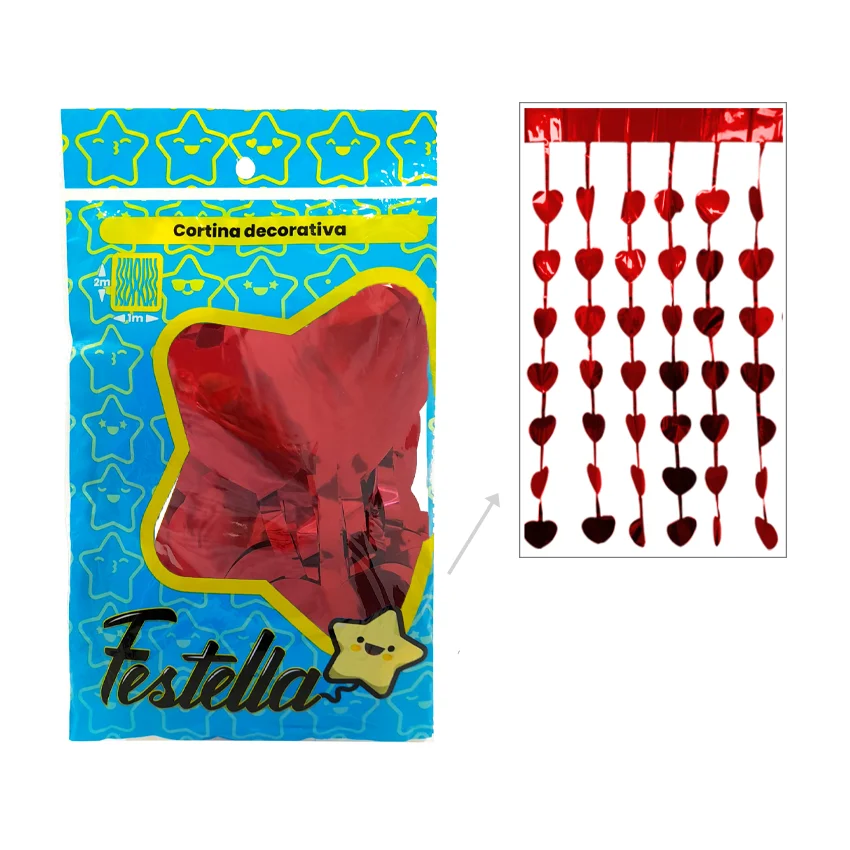CORTINA DE FIESTA CORAZON ROJA 2*1M (PQTX12),