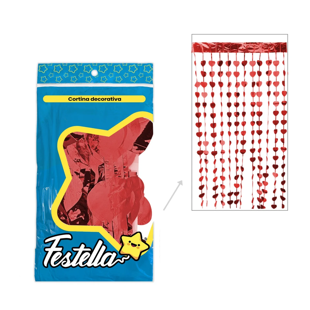 CORTINA DE FIESTA CORAZON ROJA 2*1M (PQTX12),