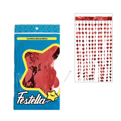 CORTINA DE FIESTA CORAZON ROJA 1*2M (PQTX12)