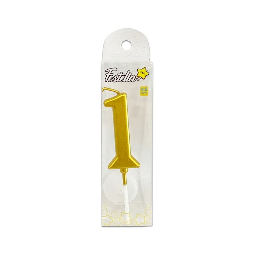 VELA NUMERO #1 DORADO 4.5CM (CJX12)