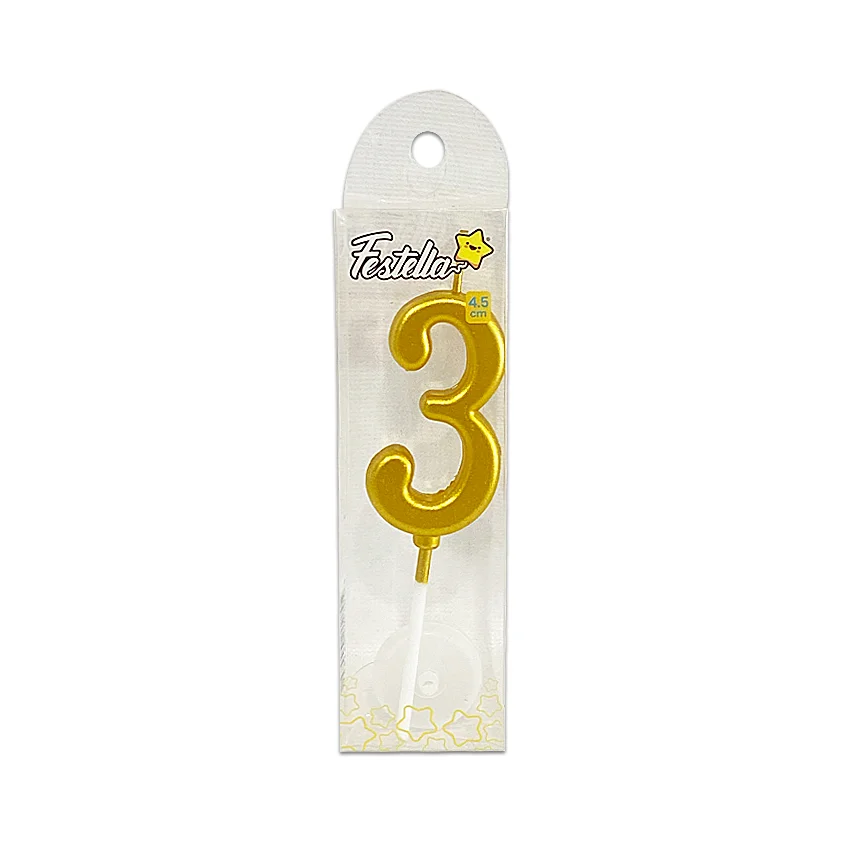 VELA NUMERO #3 DORADO 4.5CM (CJX12)