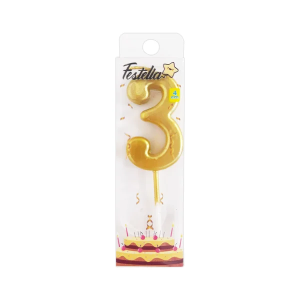 VELA NUMERO #3 DORADO 4.5CM (CJX12)