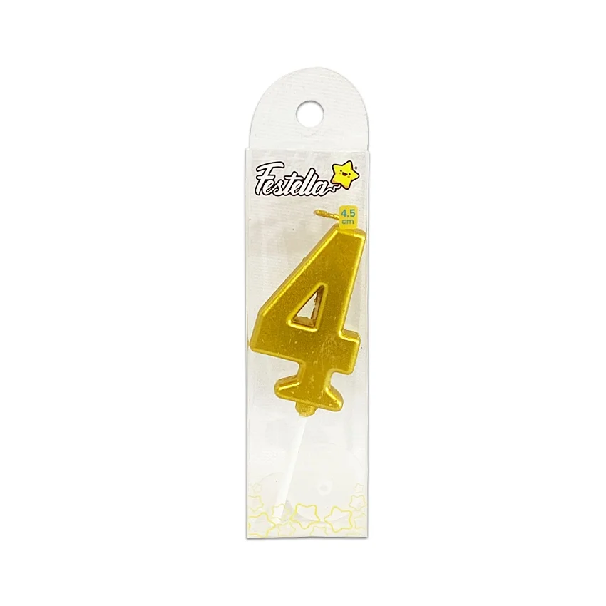 VELA NUMERO #4 DORADO 4.5CM (CJX12)