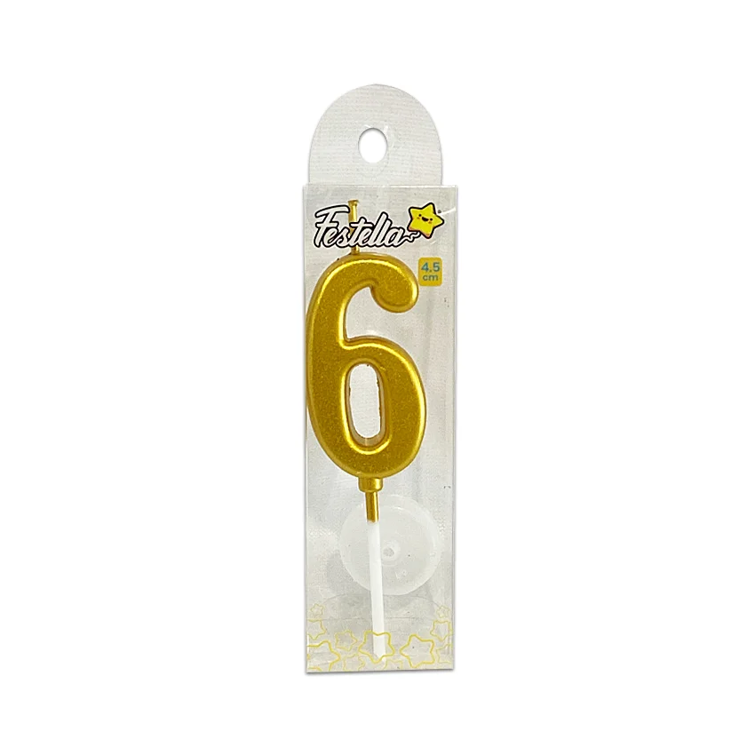 VELA NUMERO #6 DORADO 4.5CM (CJX12)