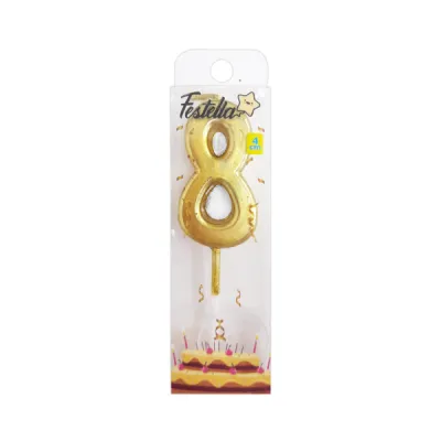 VELA NUMERO #8 DORADO 4.5CM (CJX12)