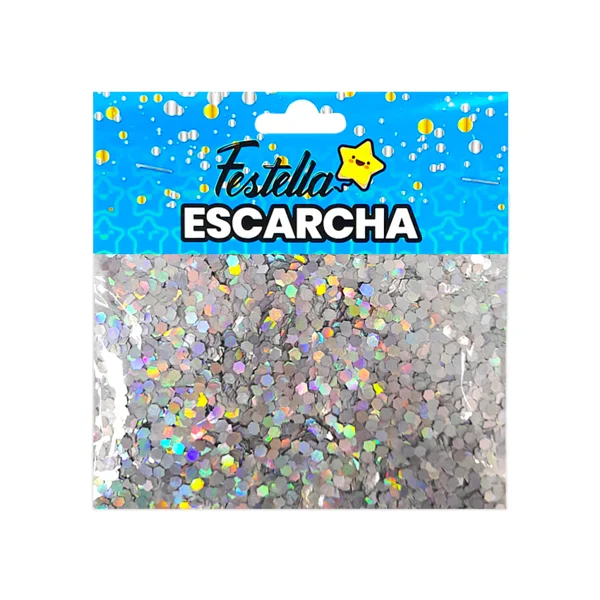 ESCARCHA PARA GLOBO PLATEADA HEXAGONAL (PQTX12)